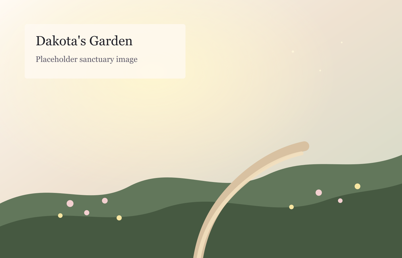 Symbolic placeholder image for Dakota's Garden, showing a warm garden path with soft light, flowers, and stars.